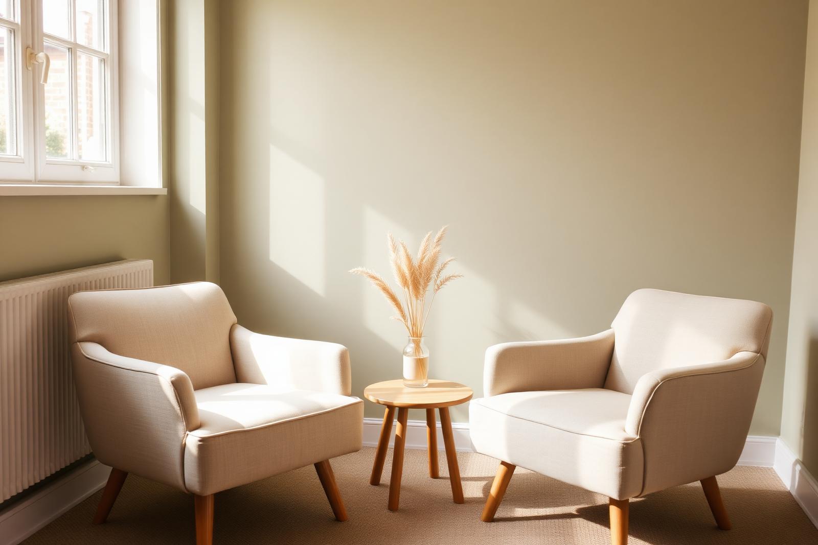 A calm counselling room with soft armchairs and natural light — a safe space for mental health counselling and anxiety help in Cape Town