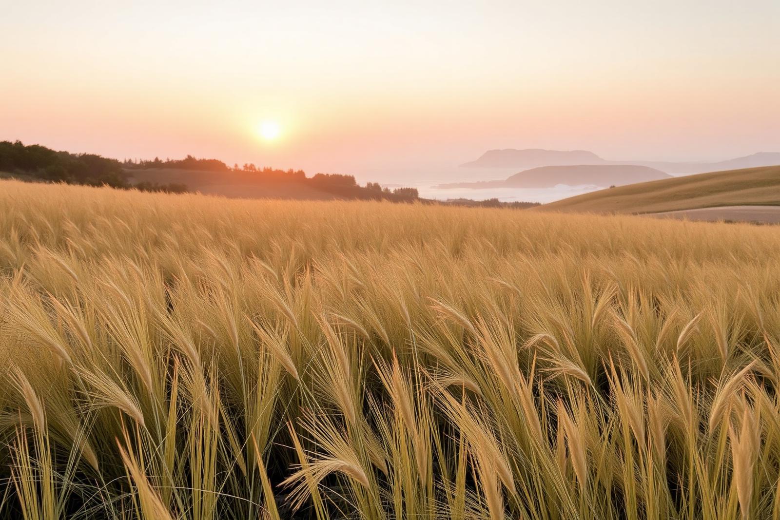 Soft golden grass and gentle hills at sunrise, a calming nature scene supporting emotional wellbeing and stress and anxiety support