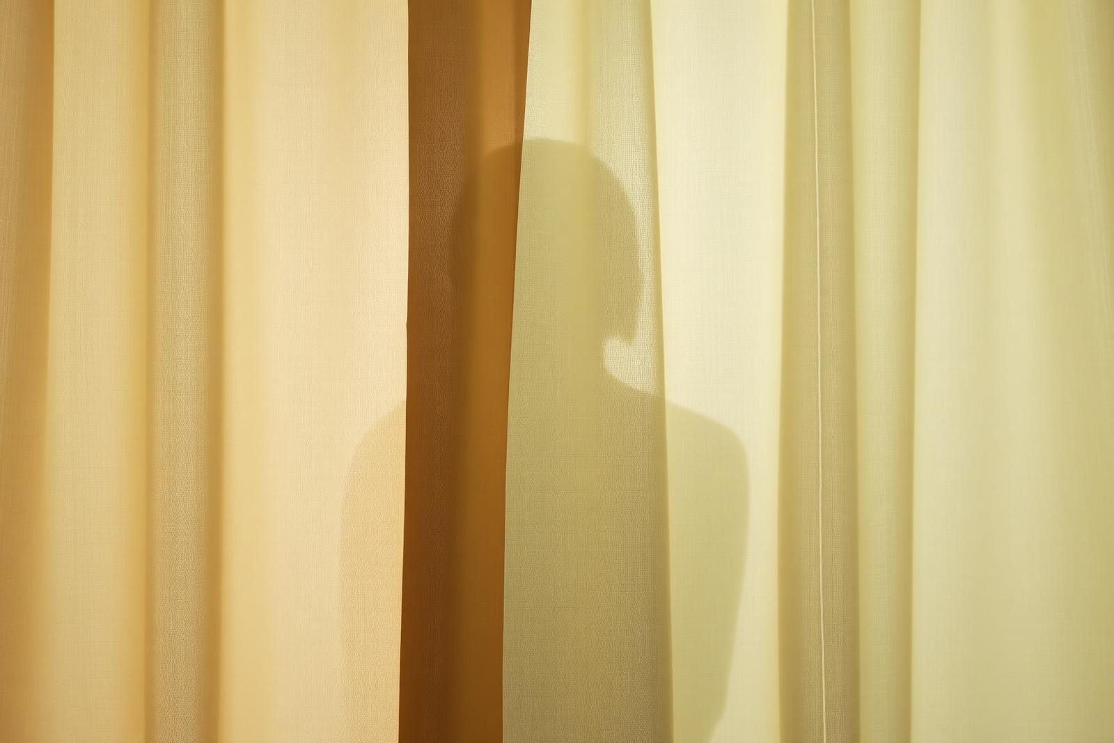 Soft silhouette behind a sheer linen curtain representing the quiet weight of emotional overwhelm and anxiety