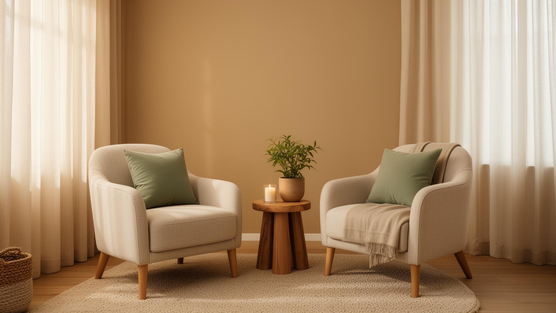 A warm, peaceful couples counselling room in Cape Town with two soft armchairs and natural light — a safe space for relationship counselling